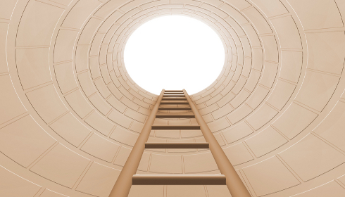 3D render of a ladder leading out of a hole