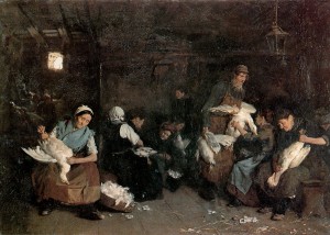 Max Liebermann, Kobiety skubiaĚ¨ce geĚ¨si, 1871